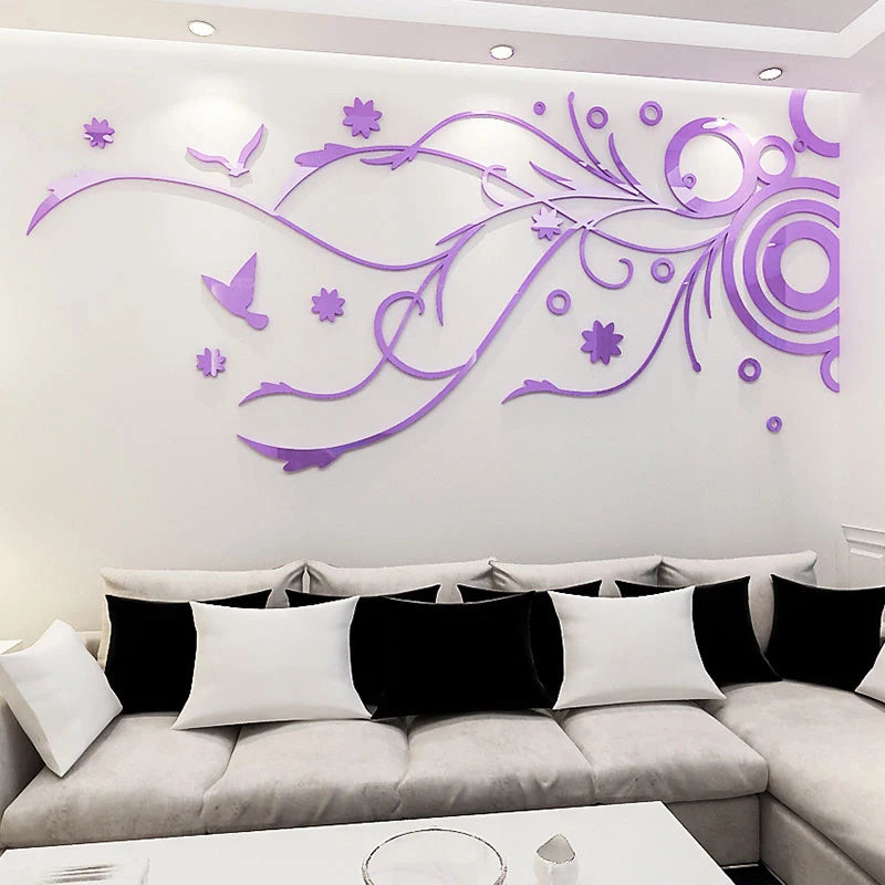 Mirror Flower Rattan Acrylic 3D Wall Stickers