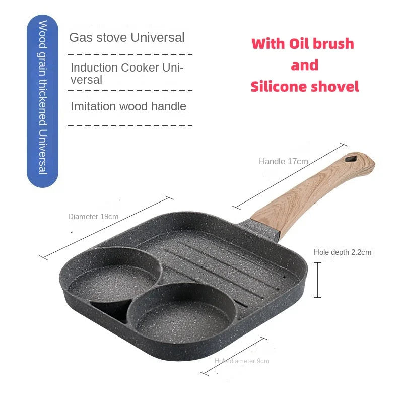 Four-hole non-stick omelette pan, Breakfast hamburgerThickpan,egg dumpling pan, Ham pan, Dual-purpose cookware