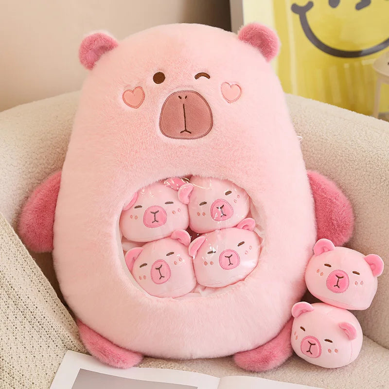 Six Balls Capybara Bag Cartoon Newt Animal Squishy Mini Dolls Plush Pillow Office Nap Food Snack Plushie Peluche Gift