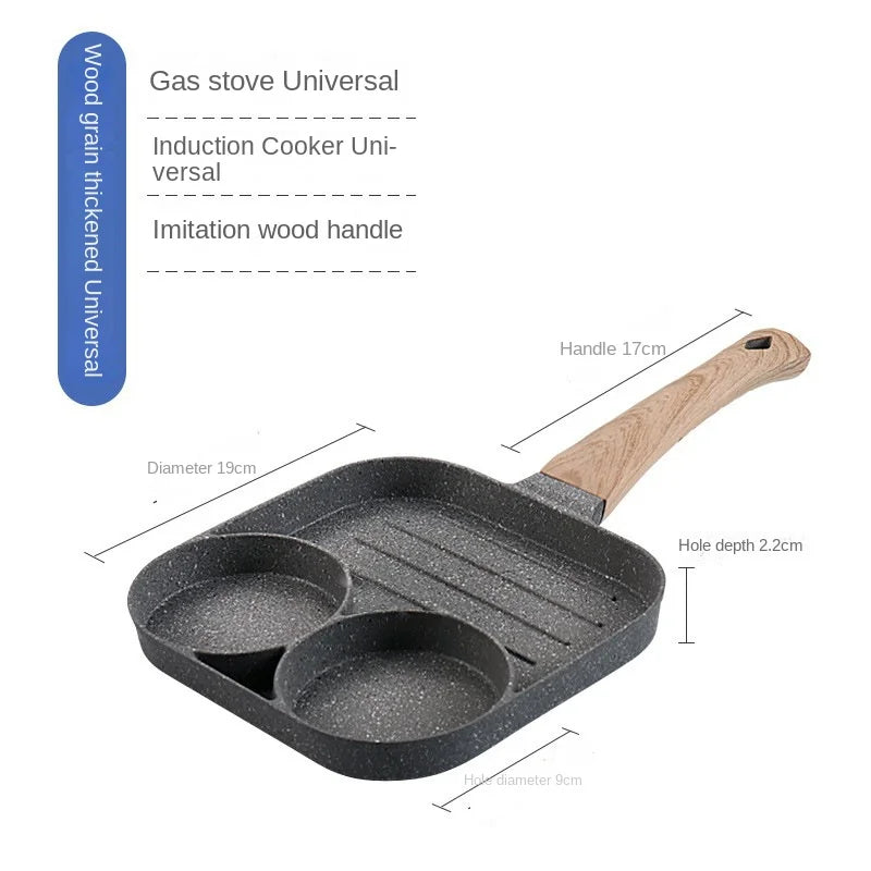 Four-hole non-stick omelette pan, Breakfast hamburgerThickpan,egg dumpling pan, Ham pan, Dual-purpose cookware