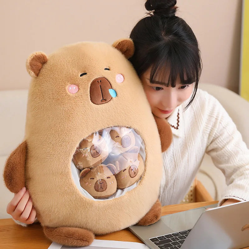 Six Balls Capybara Bag Cartoon Newt Animal Squishy Mini Dolls Plush Pillow Office Nap Food Snack Plushie Peluche Gift