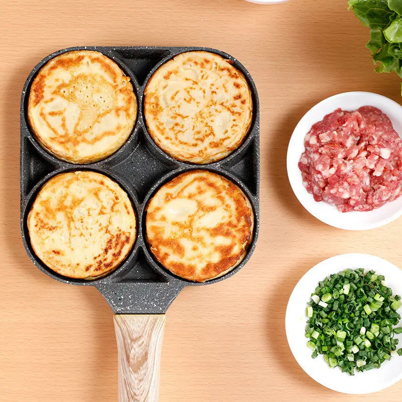 Four-hole non-stick omelette pan, Breakfast hamburgerThickpan,egg dumpling pan, Ham pan, Dual-purpose cookware