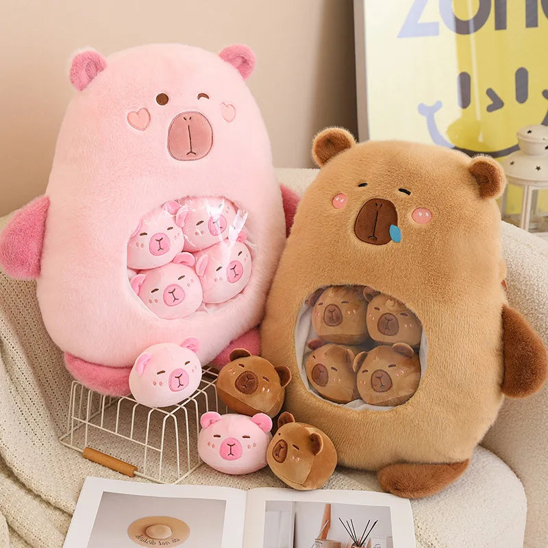 Six Balls Capybara Bag Cartoon Newt Animal Squishy Mini Dolls Plush Pillow Office Nap Food Snack Plushie Peluche Gift