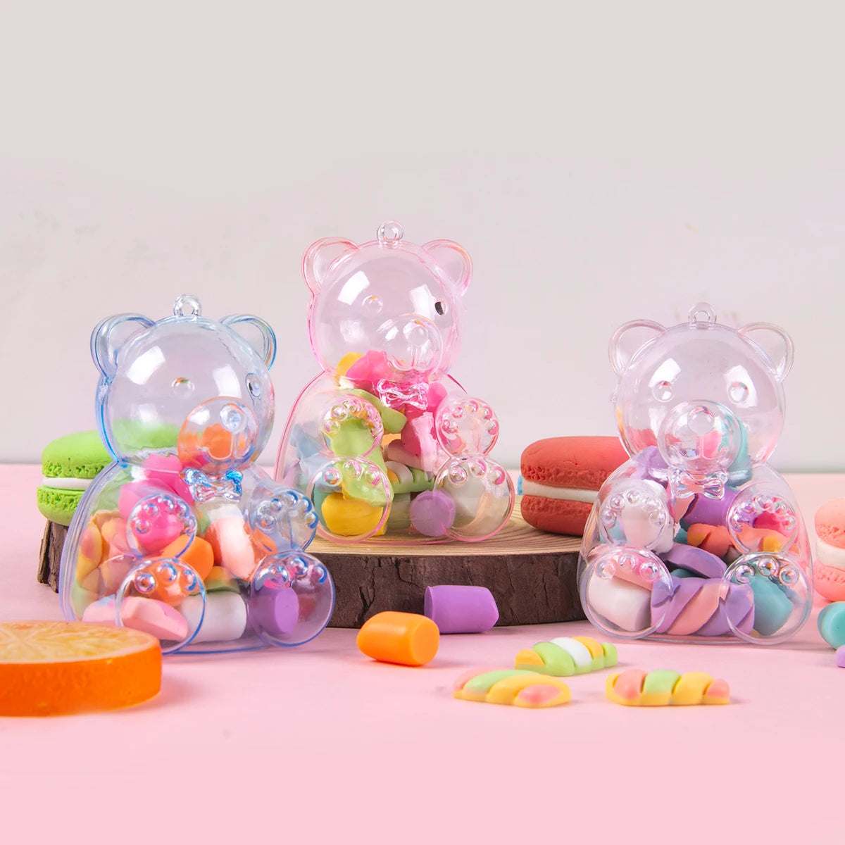 12pcs Cartoon Plastic Transparent Bear Shape Candy Box Creative Candy Box Snack Packaging Box Wedding Kids Birthday Supplies