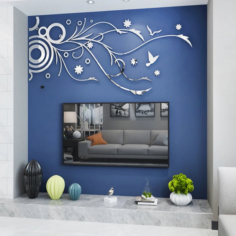 Mirror Flower Rattan Acrylic 3D Wall Stickers