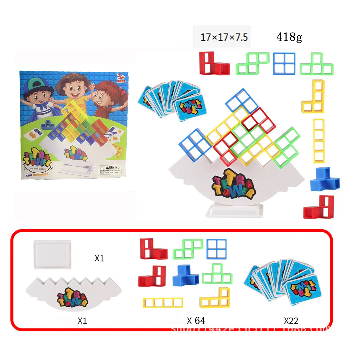 48-64PCS Tetra Tower Balance Stacking Building Blocks Board Game for Kids Adults Friends Team Family Game Kids Gifts