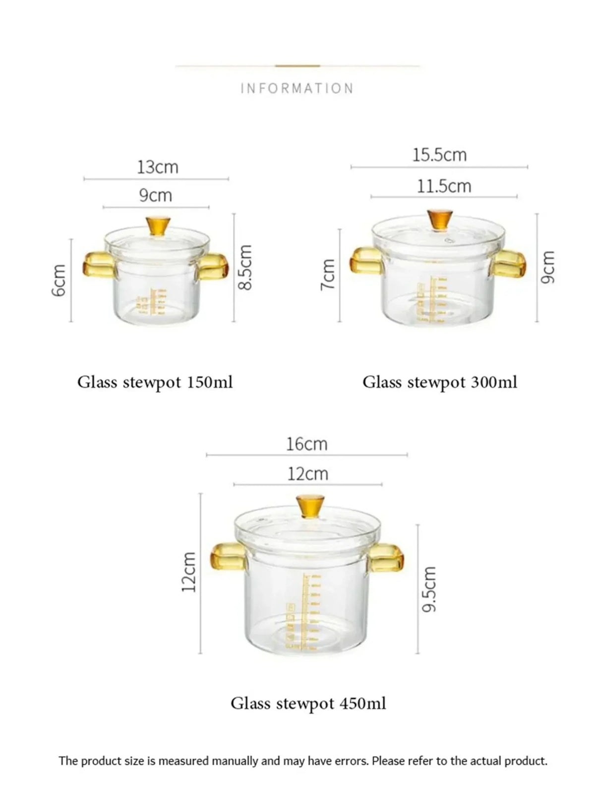 Kitchen Cooking Pot Double Ear High Borosilicate Stockpot with Scale Household Transparent Glass Saucepan Heatproof Pot Cookware