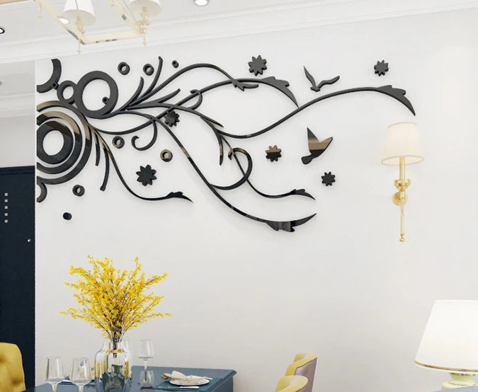 Mirror Flower Rattan Acrylic 3D Wall Stickers