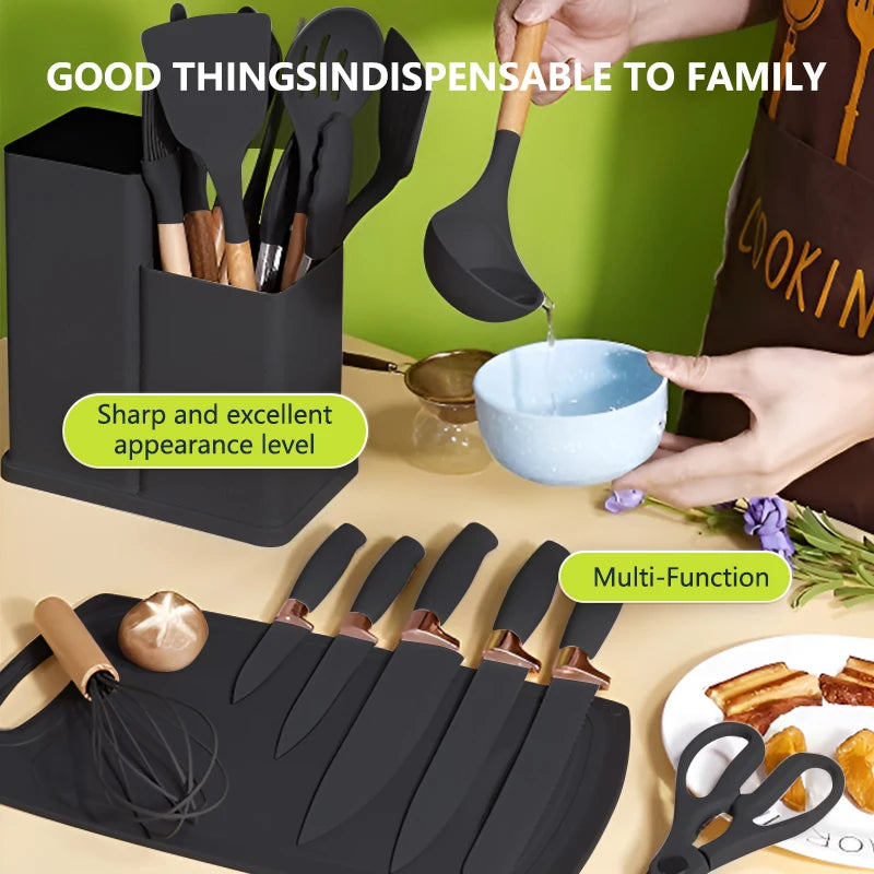 19pcs Silicone Cooking Utensils Set Spatula,Spoon,Brush,Knives Kitchen Utensils Gadgets Tools Set