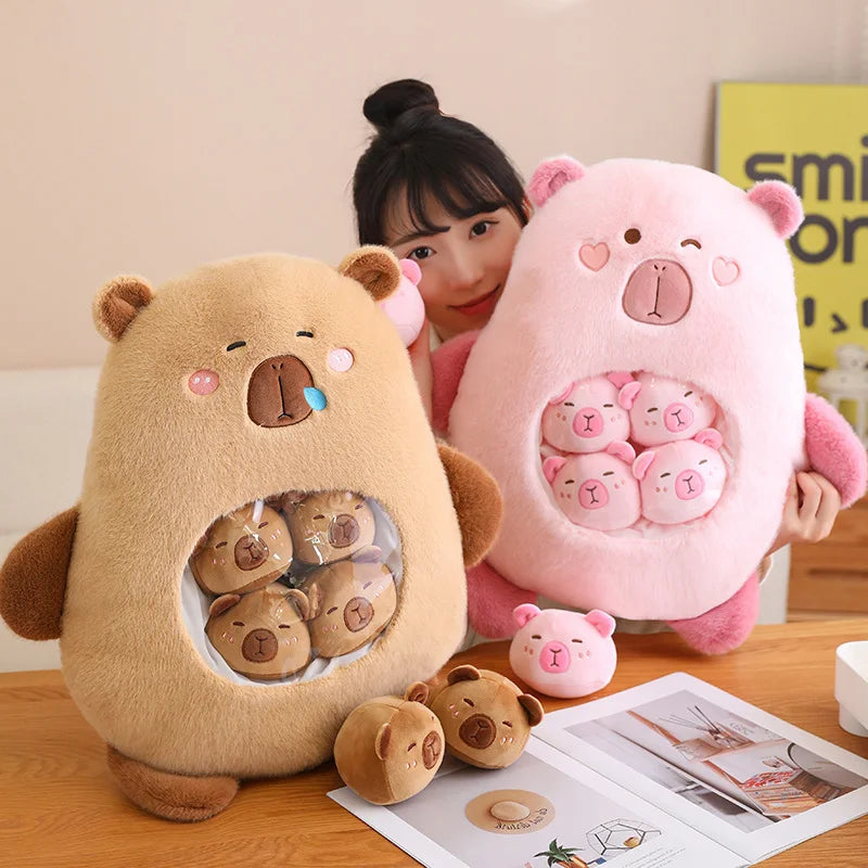 Six Balls Capybara Bag Cartoon Newt Animal Squishy Mini Dolls Plush Pillow Office Nap Food Snack Plushie Peluche Gift